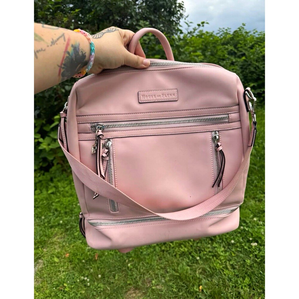 House of Flynn Women’s Medium Pink Backpack, Top Handle, Zip Pockets, Strap